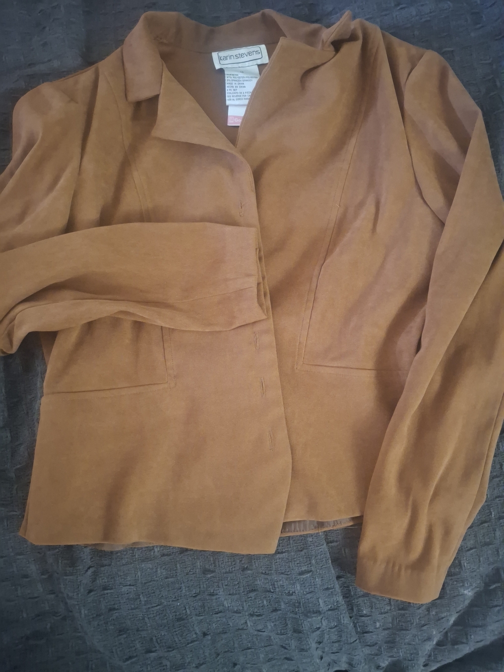 Karin Stevens Womens Tan Suede-Look Jacket
